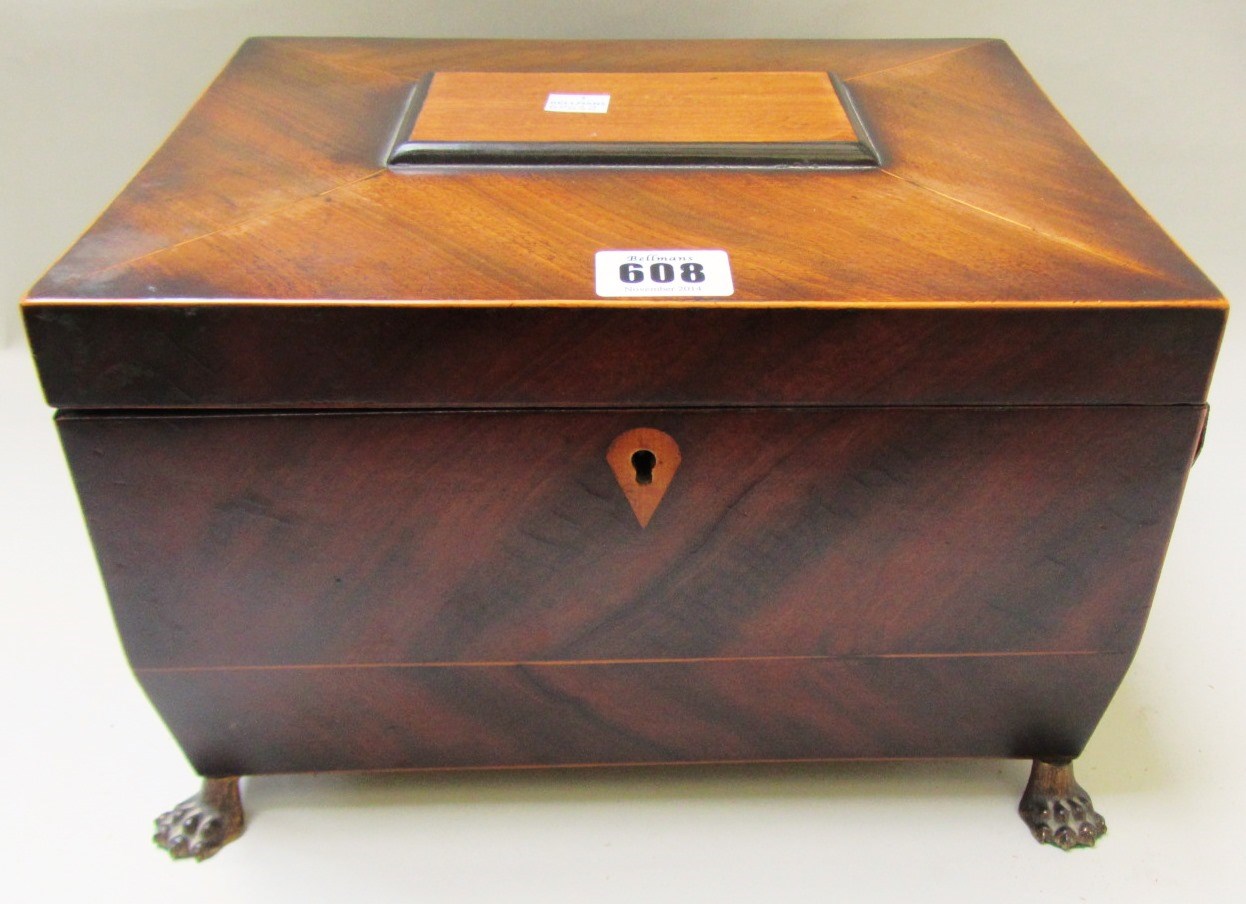 Appraisal: A Regency mahogany work box of sarcophagus form on gilt