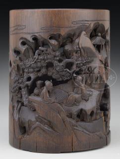 Appraisal: CARVED OPENWORK BAMBOO BRUSH POT CARVED OPENWORK BAMBOO BRUSH POT