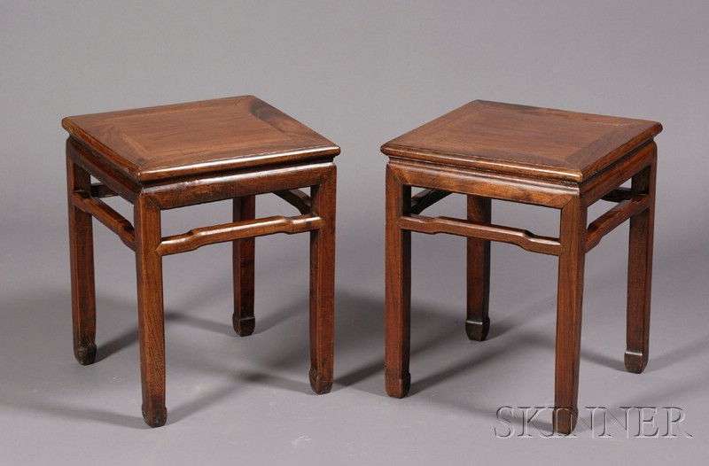 Appraisal: Pair of Square Stools China th century carved and joined