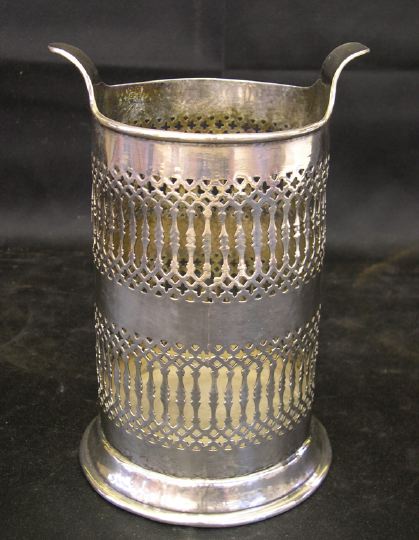 Appraisal: Edwardian Elaborately Pierced Cylindrical Silverplate Bottle Sleeve first quarter th