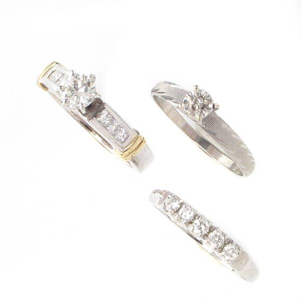 Appraisal: A collection of seven diamond and white gold rings seven