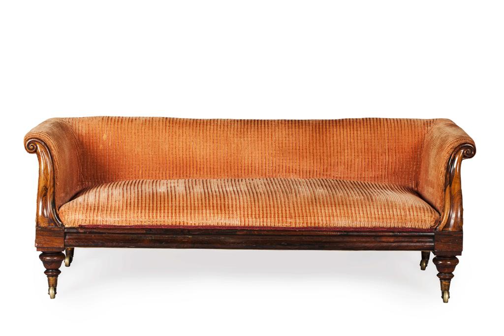 Appraisal: EARLY VICTORIAN ROSEWOOD FRAMED SOFA CIRCA the low straight back