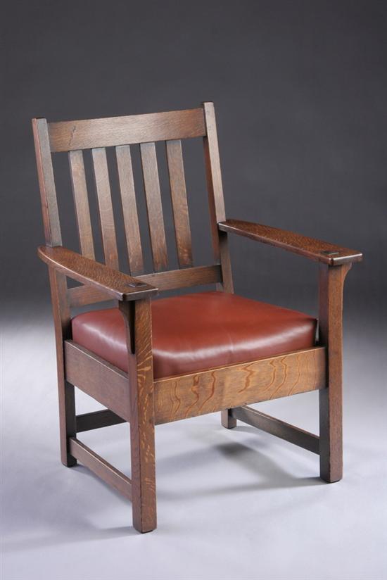 Appraisal: LIMBERT AMERICAN MISSION QUARTER SAWN OAK ARMCHAIR early th century