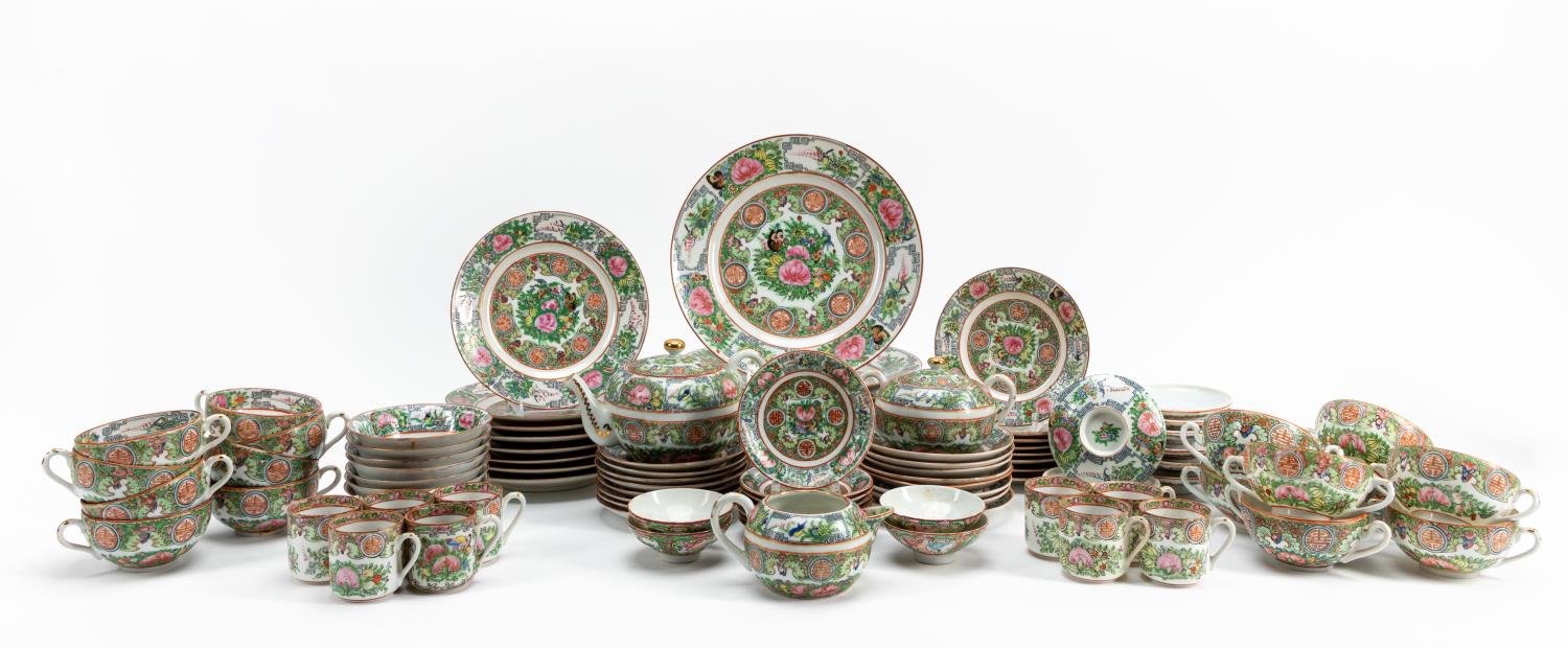 Appraisal: CHINESE FAMILLE ROSE SHOU DINNERWARE PC Ninety-seven piece selection of