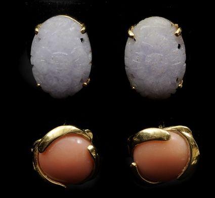 Appraisal: Two Pairs of Earrings One set with coral stones and