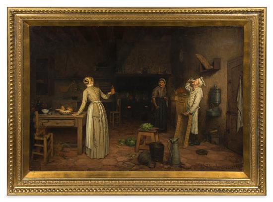 Appraisal: Sale Lot Edouard-Jean Dambourgez French - La salade interrompue oil