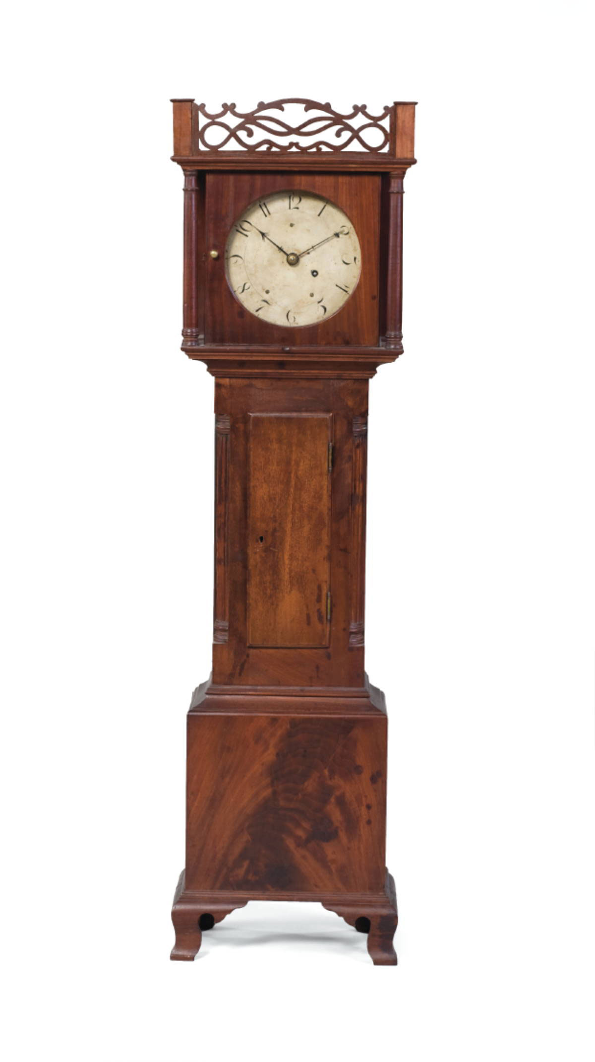 Appraisal: MASSACHUSETTS FEDERAL MAHOGANY DWARF CASE CLOCK The pierced gallery fretwork