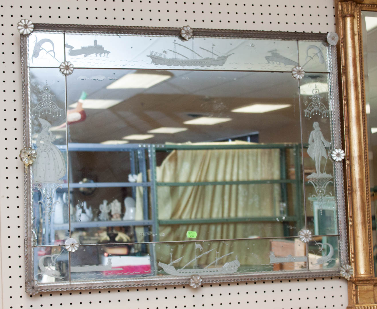 Appraisal: Venetian style etched glass mirror