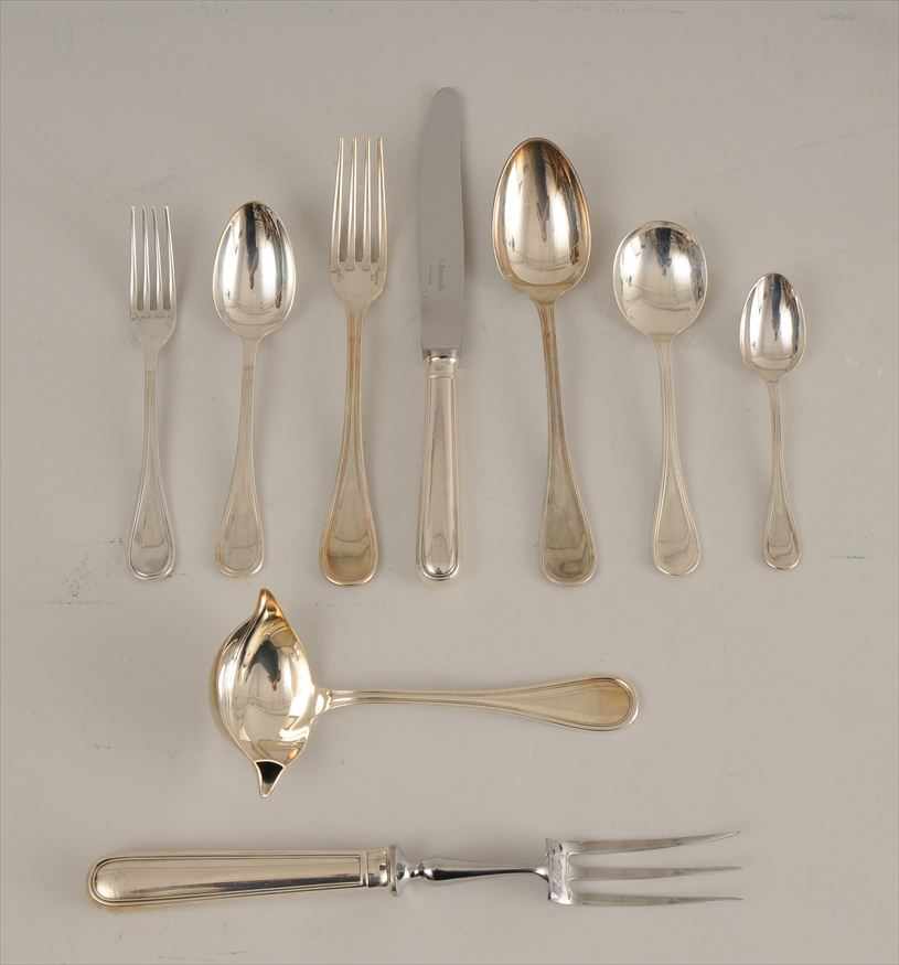 Appraisal: CHRISTOFLE SILVER-PLATED PART DINNER SERVICE PERLES PATTERN Comprising twenty-four dinner