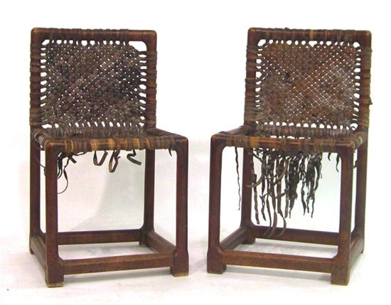 Appraisal: Wharton Esherick - pair children's chairs with woven leather seats