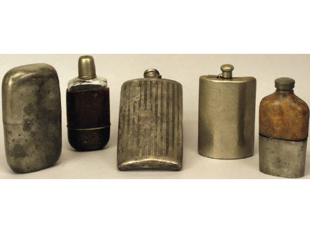 Appraisal: Collection of early whiskey flasks Estimate -