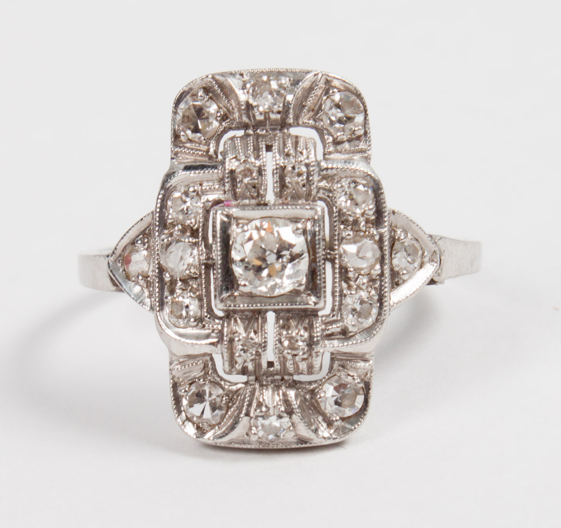 Appraisal: Art Deco platinum and diamond dinner ring 's center mine-cut