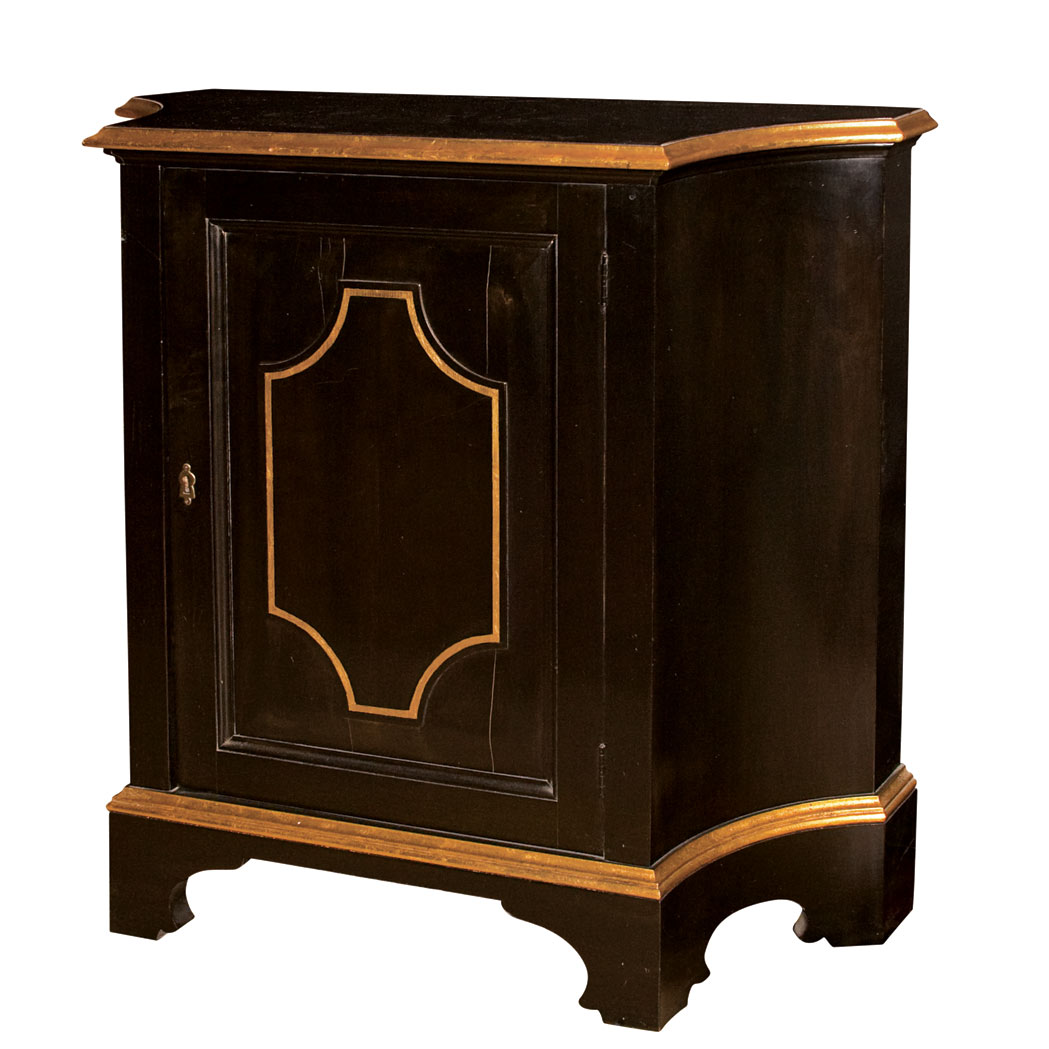 Appraisal: Gilt Decorated Black Painted Side Cabinet Height inches width inches