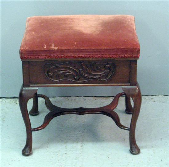 Appraisal: Twentieth century mahogany piano stool with carved frieze and shaped