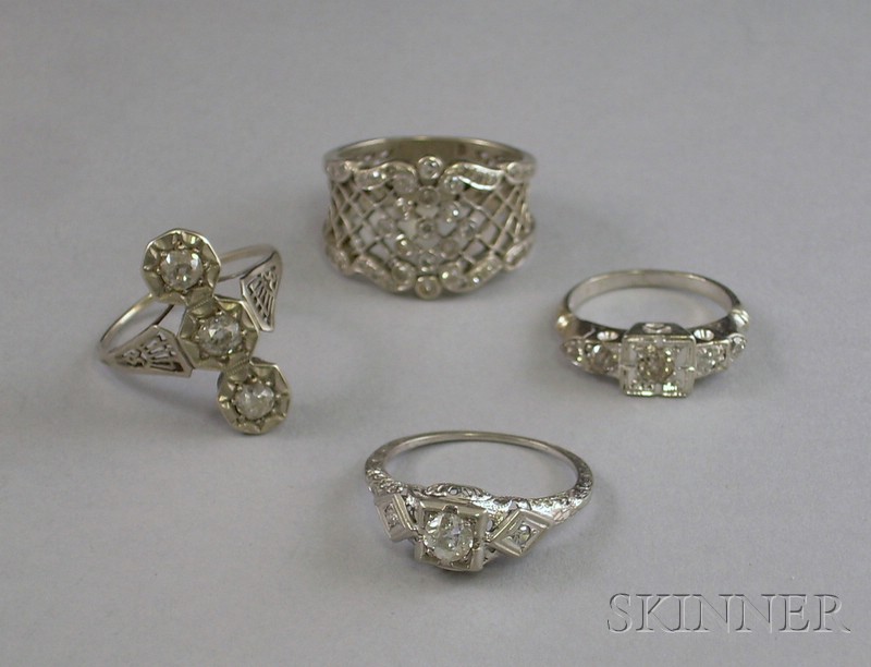 Appraisal: Four White Gold and Diamond Rings one kt gold two