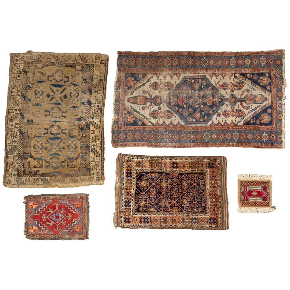 Appraisal: PERSIAN WOOL RUG ASSORTMENT items including an abstract geometric pattern