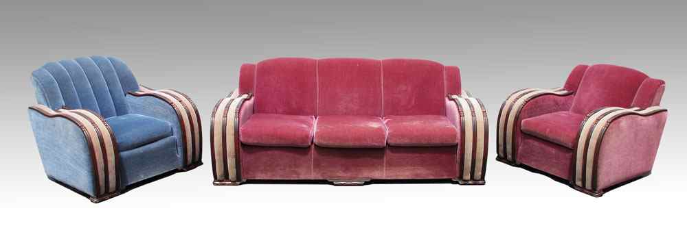 Appraisal: ART DECO MOHAIR SOFA AND CHAIRS International Furniture Co and