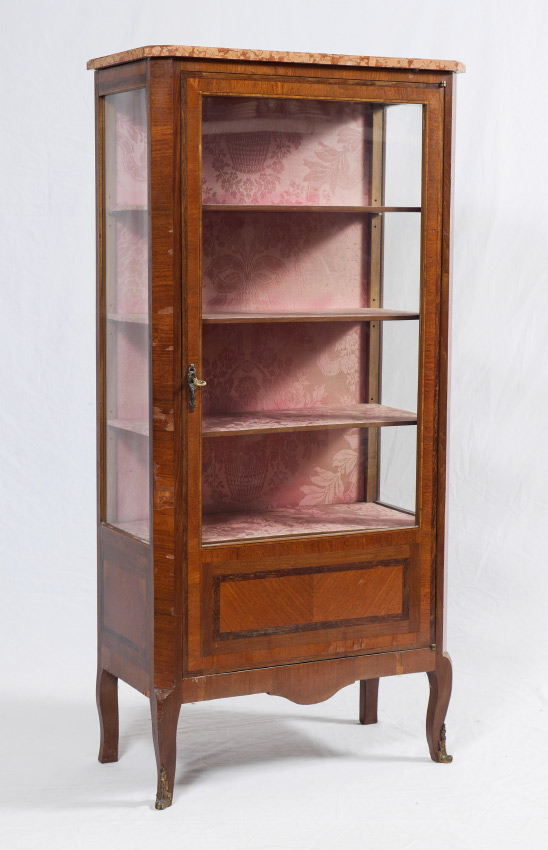 Appraisal: FRENCH MARBLE TOP CHINA CURIO DISPLAY CABINET Rose variegated marble