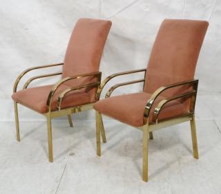 Appraisal: Pr Brass Tone High Back Modernist Arm Chairs Dou Pr