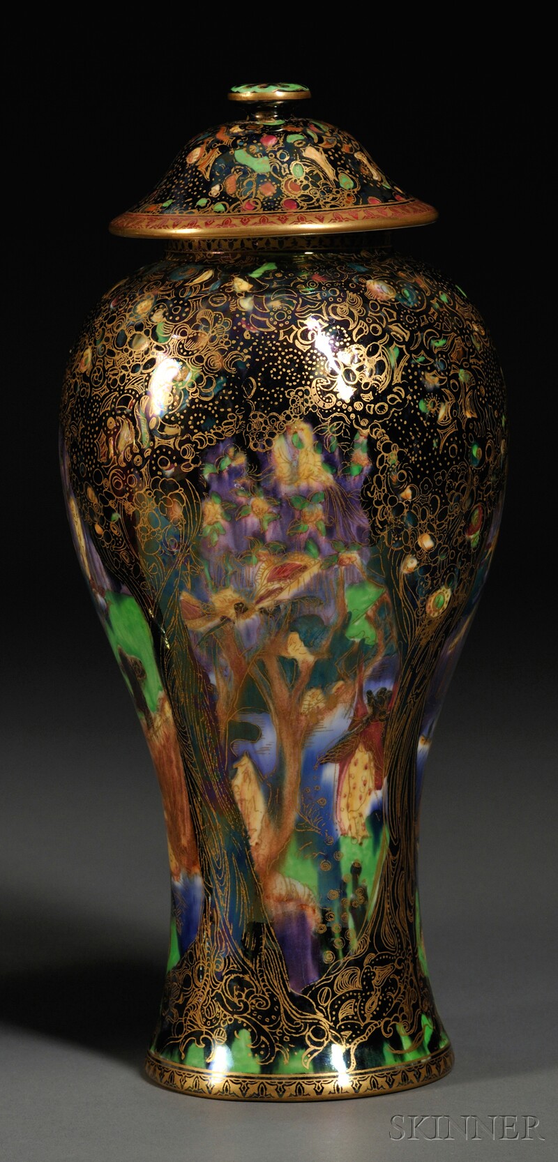 Appraisal: Wedgwood Fairyland Lustre Vase and Cover England c Z Jewelled