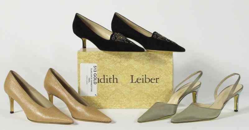 Appraisal: Three Pairs of Shoes Judith Leiberincluding a black suede kitten