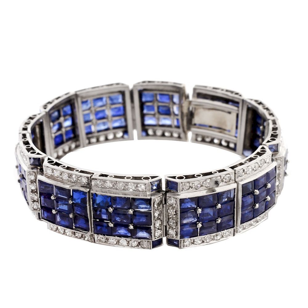 Appraisal: Art Deco Sapphire Diamond and Platinum Bracelet Art Deco Approx