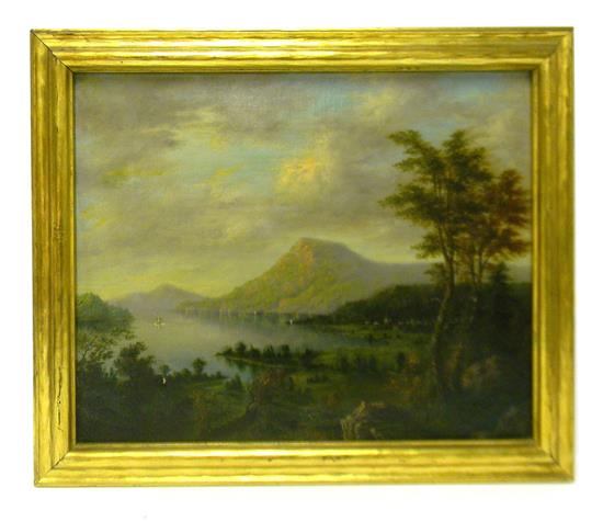 Appraisal: th C oil on canvas c depicting springtime landscape with