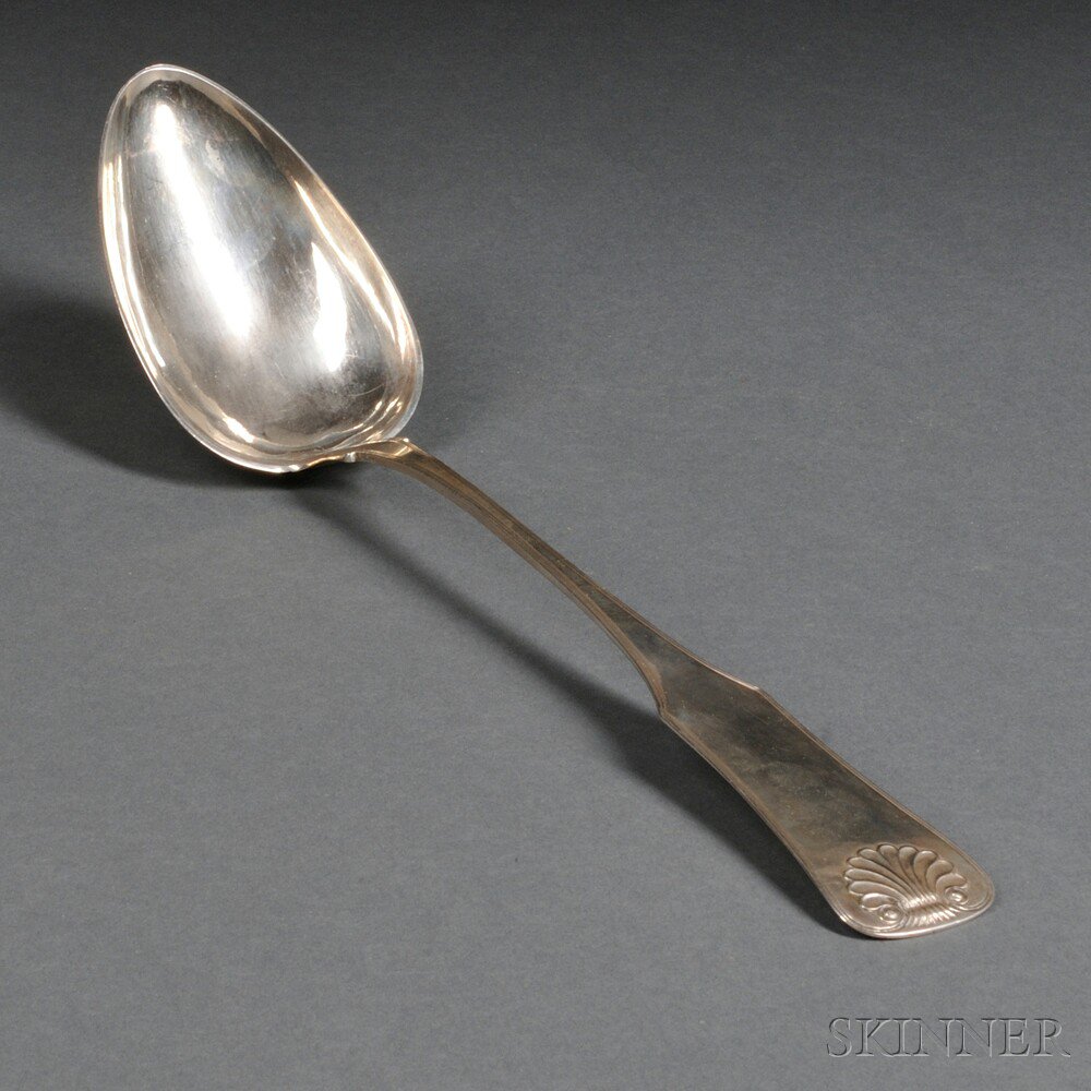 Appraisal: Oversize Coin Silver Serving Spoon unknown maker with down-turned fiddle