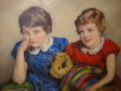 Appraisal: GERTRUDE COVENTRY Sisters with a Teddy Bear signed on board