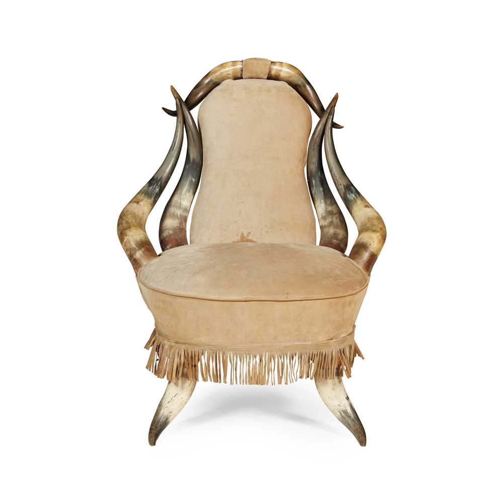 Appraisal: COW HORN CHAIR TH CENTURY with a suede upholstered back