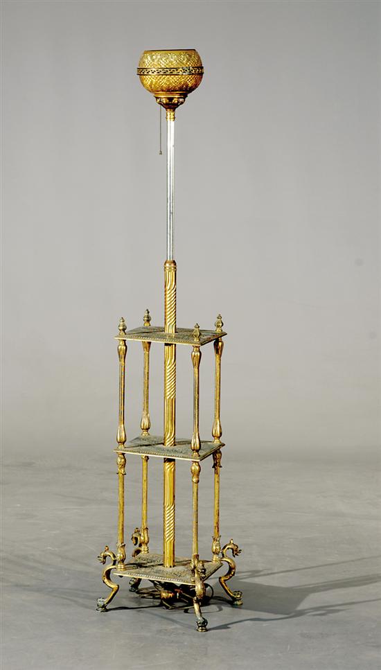 Appraisal: Bradley Hubbard brass piano lamp circa brass decorated font on