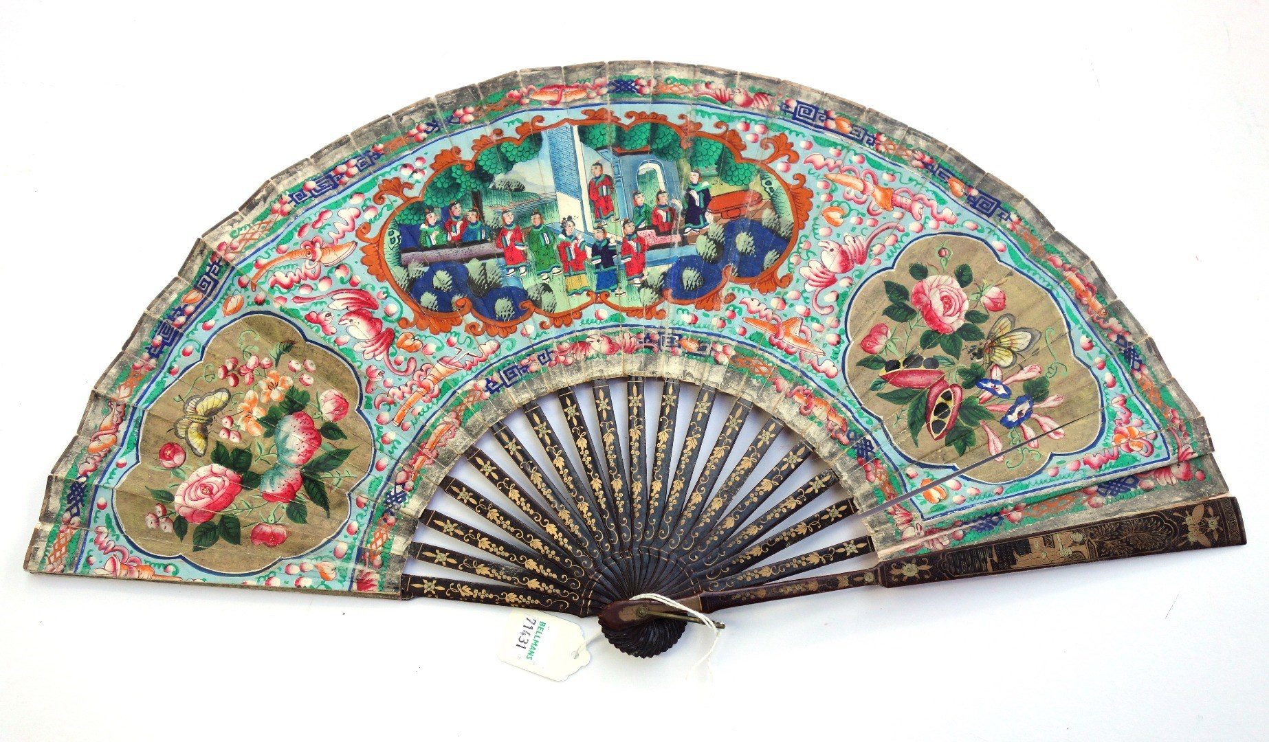 Appraisal: A Chinese gilt lacquer and painted paper fan th century