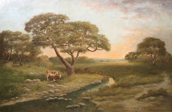 Appraisal: Alphonso Herman Broad American - Cows resting near a riverbank