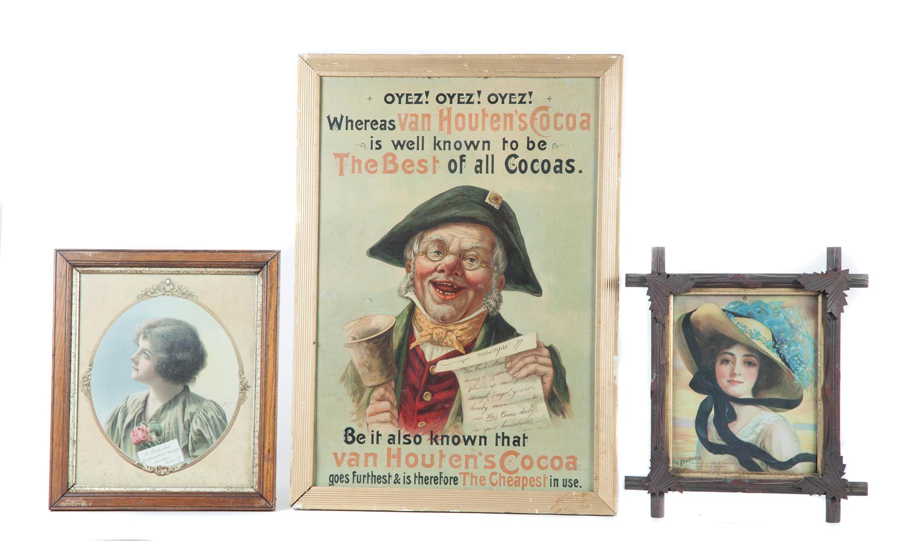 Appraisal: THREE FRAMED ADVERTISING PIECES INCLUDING THE PRUDENTIAL AND VAN HOUTEN'S