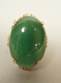 Appraisal: K Gold Jade Ring Large Cabochon Jade with op K