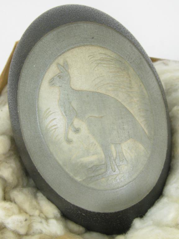 Appraisal: An unusual Australian carved Emu's Egg with kangaroo design in