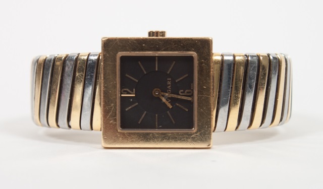 Appraisal: Bulgari K gold lady's wristwatch square case semi-flexible strap in