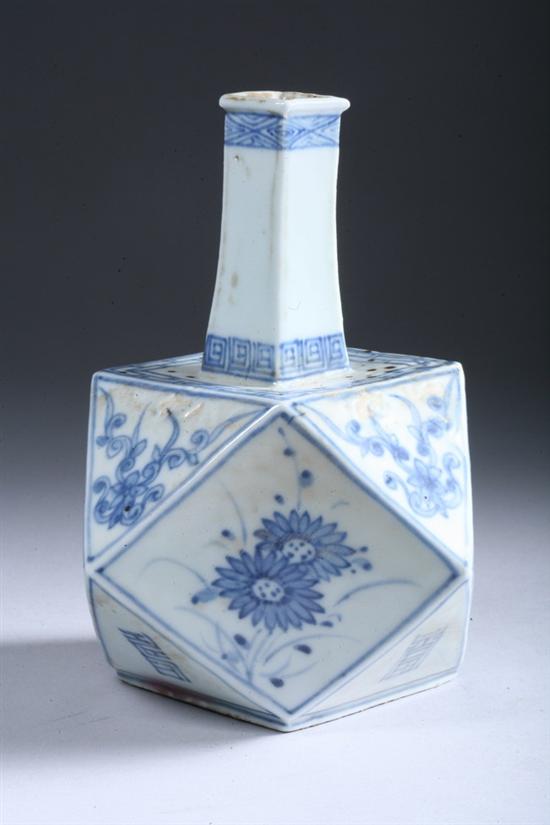 Appraisal: KOREAN BLUE AND WHITE PORCELAIN VASE Floral and calligraphy decoration