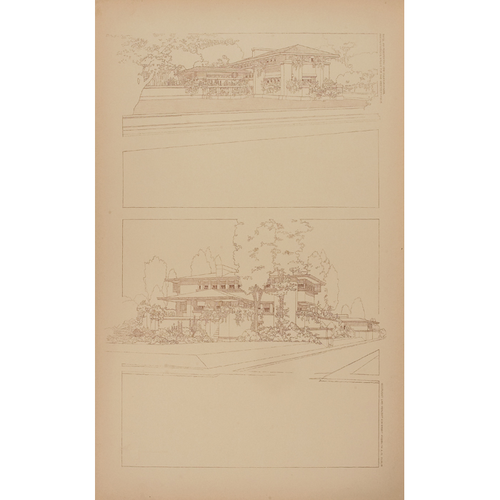 Appraisal: Frank Lloyd Wright Wasmuth print with tissue overlay Plate XVI