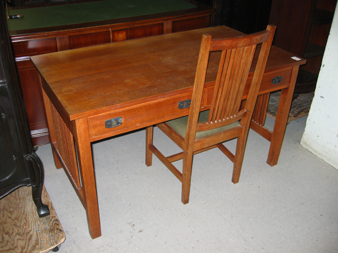 Appraisal: STICKLEY ARTS CRAFTS STYLE OAK LIBRARY DESK AND CHAIR L