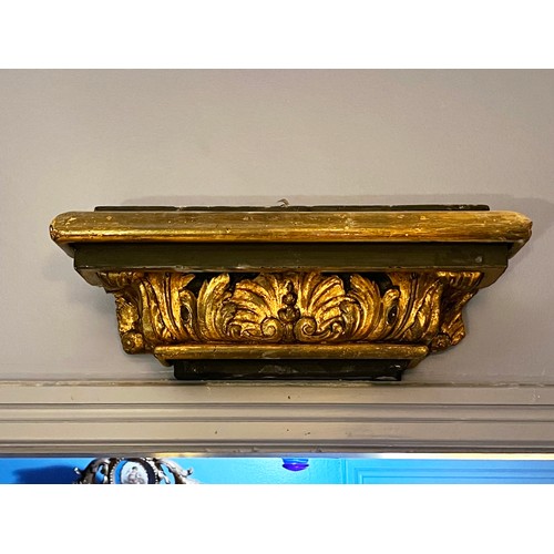 Appraisal: Antique painted and gilt cast plaster architectural shelf of acanthus