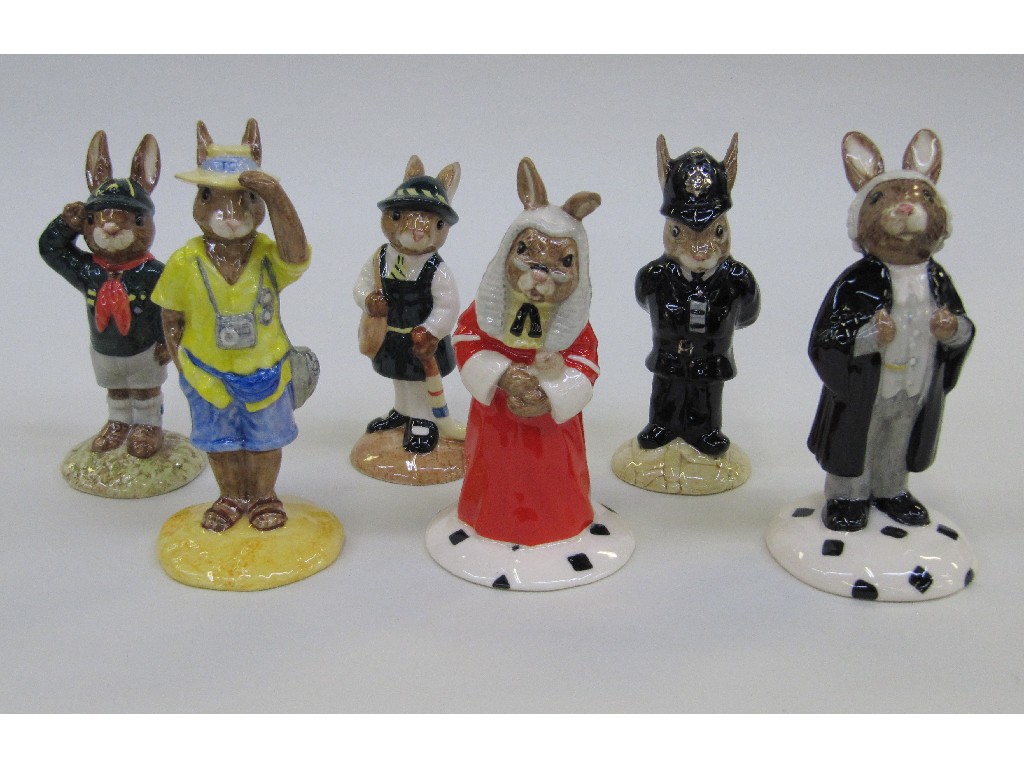 Appraisal: Six Royal Doulton Bunnykins figures to include Schooldays DB Tourist