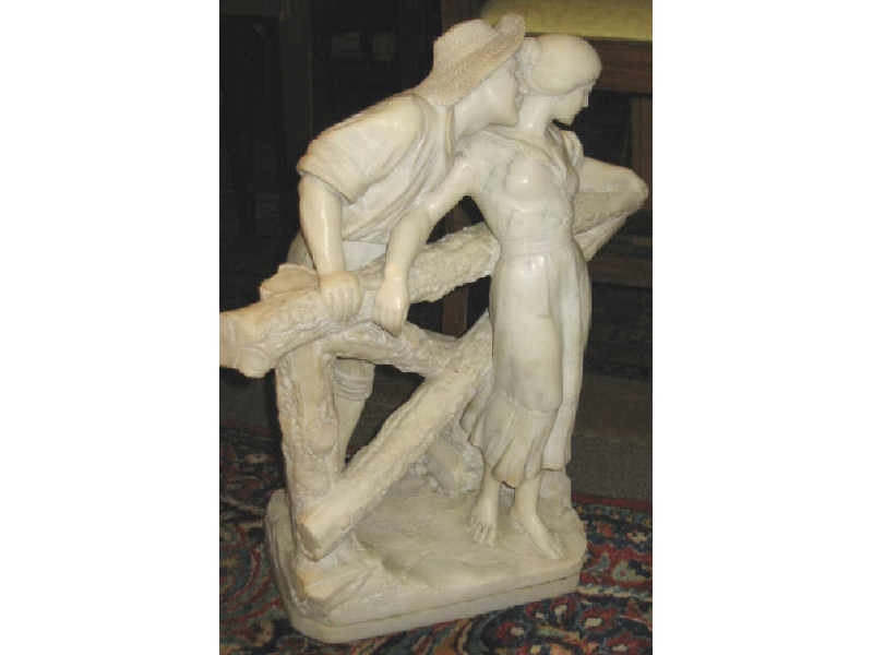 Appraisal: SCULPTED ITALIAN WHITE MARBLE FIGURE GROUP Couple leaning on a