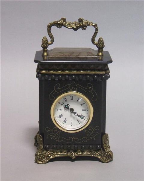 Appraisal: BRASS MOUNTED MARBLE CARRIAGE CLOCK With foliate bail handle above