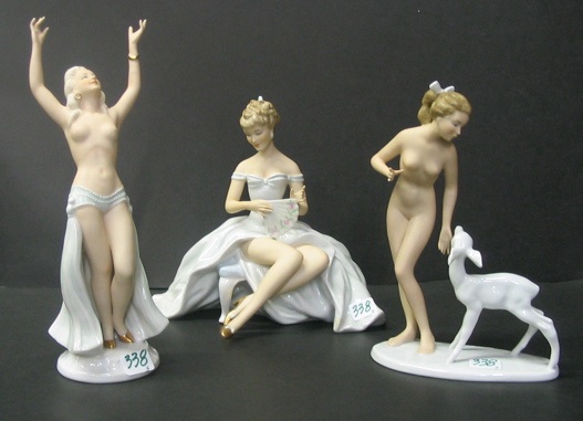 Appraisal: A GROUP OF THREE GERMAN ART NOUVEAU STYLE FIGURES of