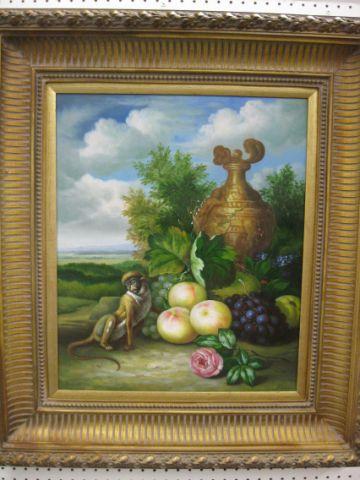 Appraisal: Oil on Canvas still life with monkey image area X