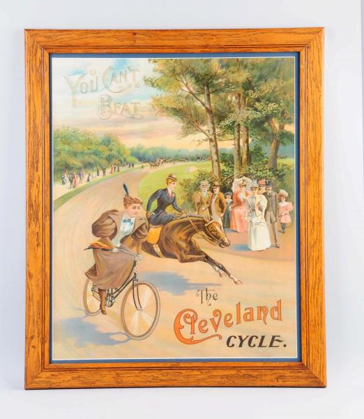 Appraisal: The Cleveland Cycle Paper Sign This wonderful sign depicts two