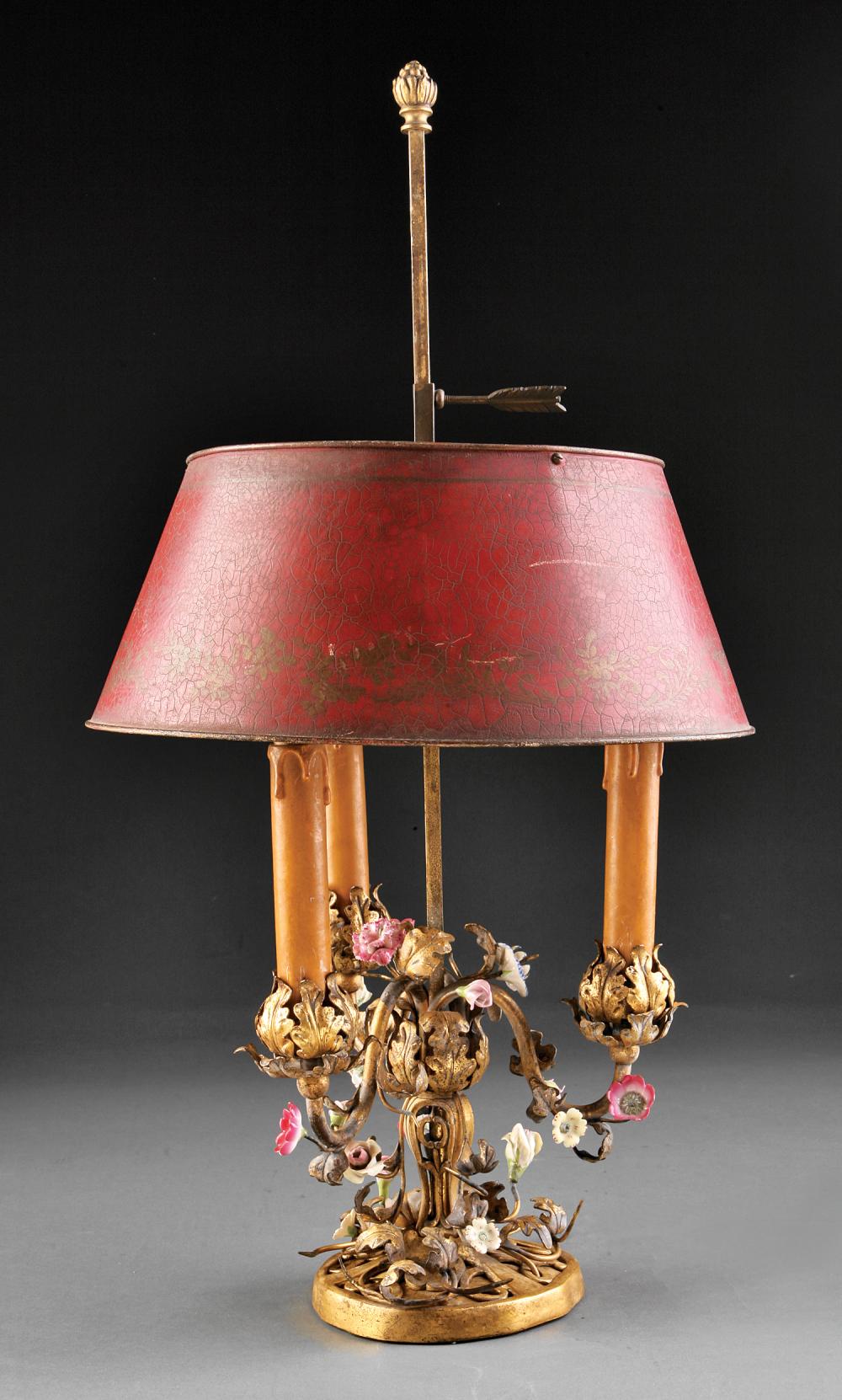 Appraisal: American Beaux Arts Gilt Bronze and Porcelain-Mounted Bouillotte Lamp c