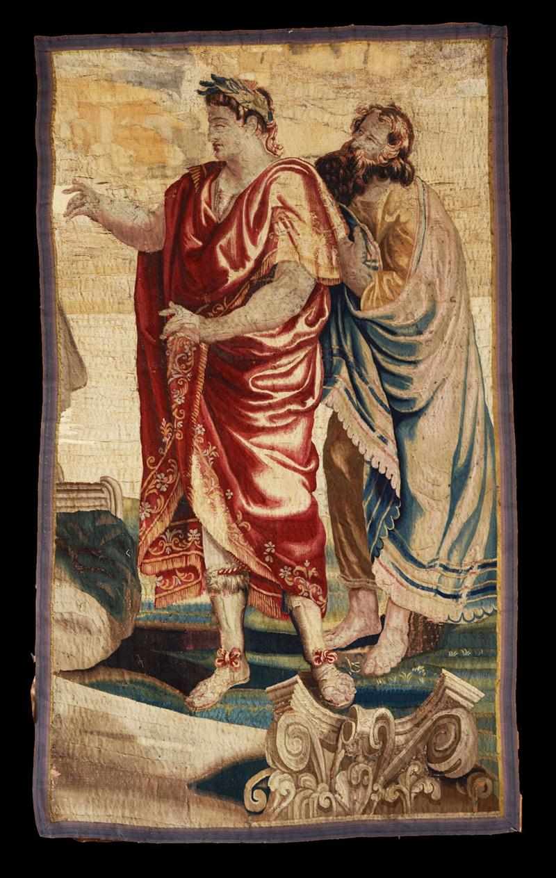 Appraisal: BRUSSELS TAPESTRY FRAGMENT Depicting a Roman Emperor and a bearded