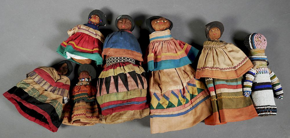 Appraisal: SEMINOLE INDIAN Dolls Seven vintage Native American Seminole palmetto fiber